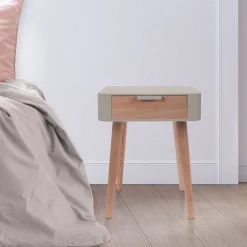 La Chaise Longue Mobilier-CHEVET 1 TIROIR EN BOIS TAUPE