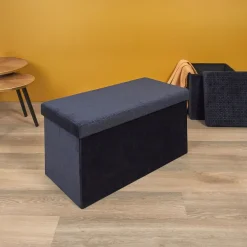 La Chaise Longue Mobilier-COFFRE BANC PLIABLE RETRO BLEU NUIT