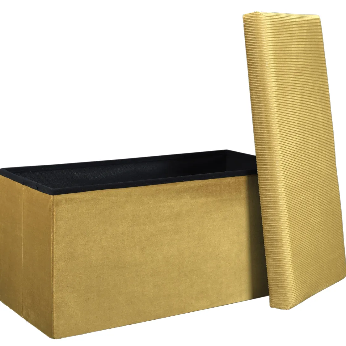 La Chaise Longue Mobilier-COFFRE BANC PLIABLE VELOURS COTELE GIULIA JAUNE