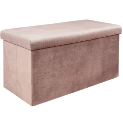 La Chaise Longue Mobilier-COFFRE BANC PLIABLE VELOURS COTELE GIULIA ROSE