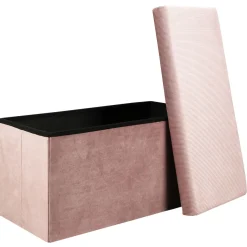 La Chaise Longue Mobilier-COFFRE BANC PLIABLE VELOURS COTELE GIULIA ROSE