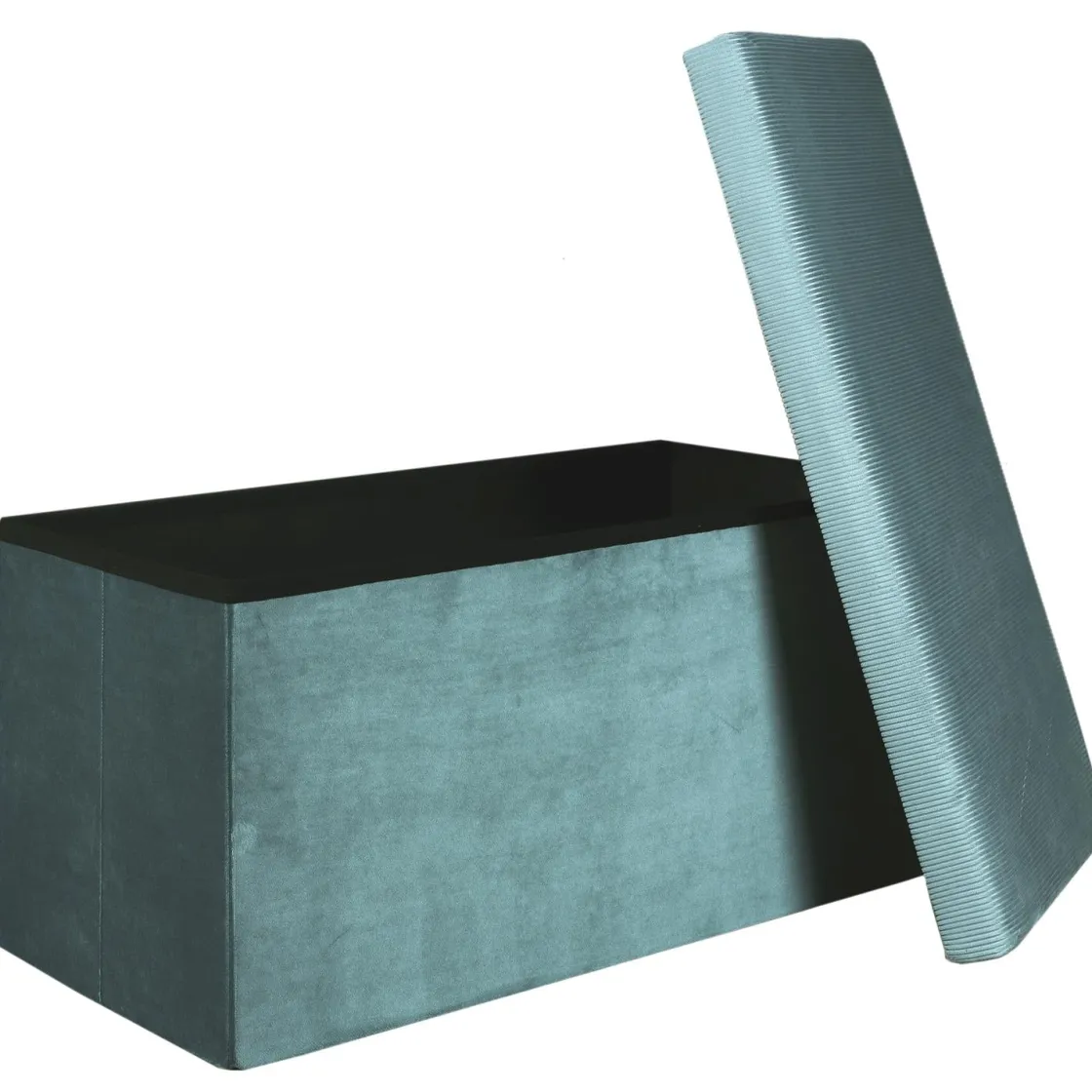 La Chaise Longue Mobilier-COFFRE BANC PLIABLE VELOURS COTELE GIULIA BLEU