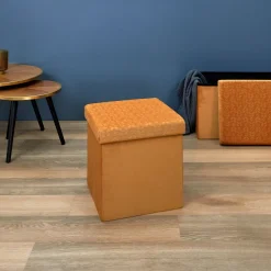 La Chaise Longue Mobilier-COFFRE POUF PLIABLE RETRO MOUTARDE