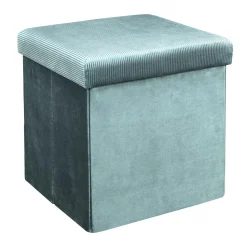 La Chaise Longue Mobilier-COFFRE POUF PLIABLE VELOURS COTELE GIULIA BLEU