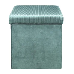 La Chaise Longue Mobilier-COFFRE POUF PLIABLE VELOURS COTELE GIULIA BLEU
