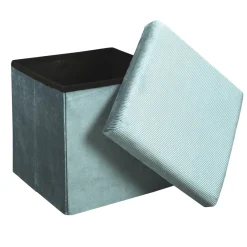 La Chaise Longue Mobilier-COFFRE POUF PLIABLE VELOURS COTELE GIULIA BLEU