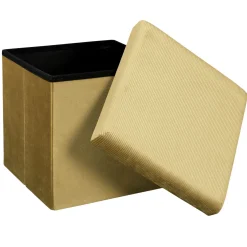 La Chaise Longue Mobilier-COFFRE POUF PLIABLE VELOURS COTELE GIULIA JAUNE