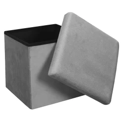La Chaise Longue Mobilier-COFFRE POUF PLIABLE VELOURS COTELE GIULIA GRIS