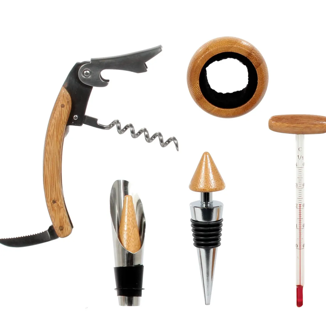 La Chaise Longue Vin & Champagne-COFFRET FIBRE BOIS NATUREL DE SERVICE VIN 5 PCS