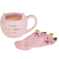 La Chaise Longue Thé & Café-COFFRET MUG ET CHAUSSETTE CHAT