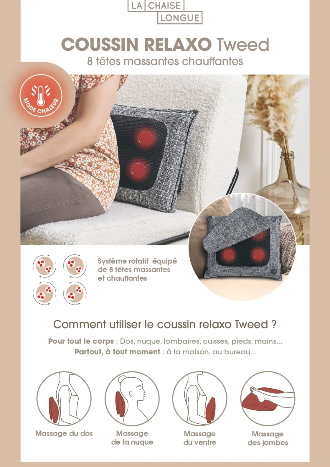 La Chaise Longue Massage & Relaxation|Cocoon-COUSSIN RELAXO TWEED