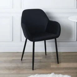 La Chaise Longue Mobilier-FAUTEUIL GIULIA NOIR VELOURS COTELE - Lot de 2