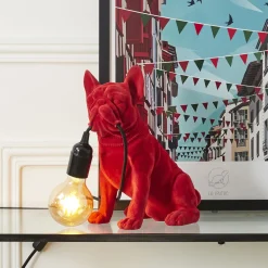 La Chaise Longue Déco-LAMPE BOULEDOGUE RED VELVET
