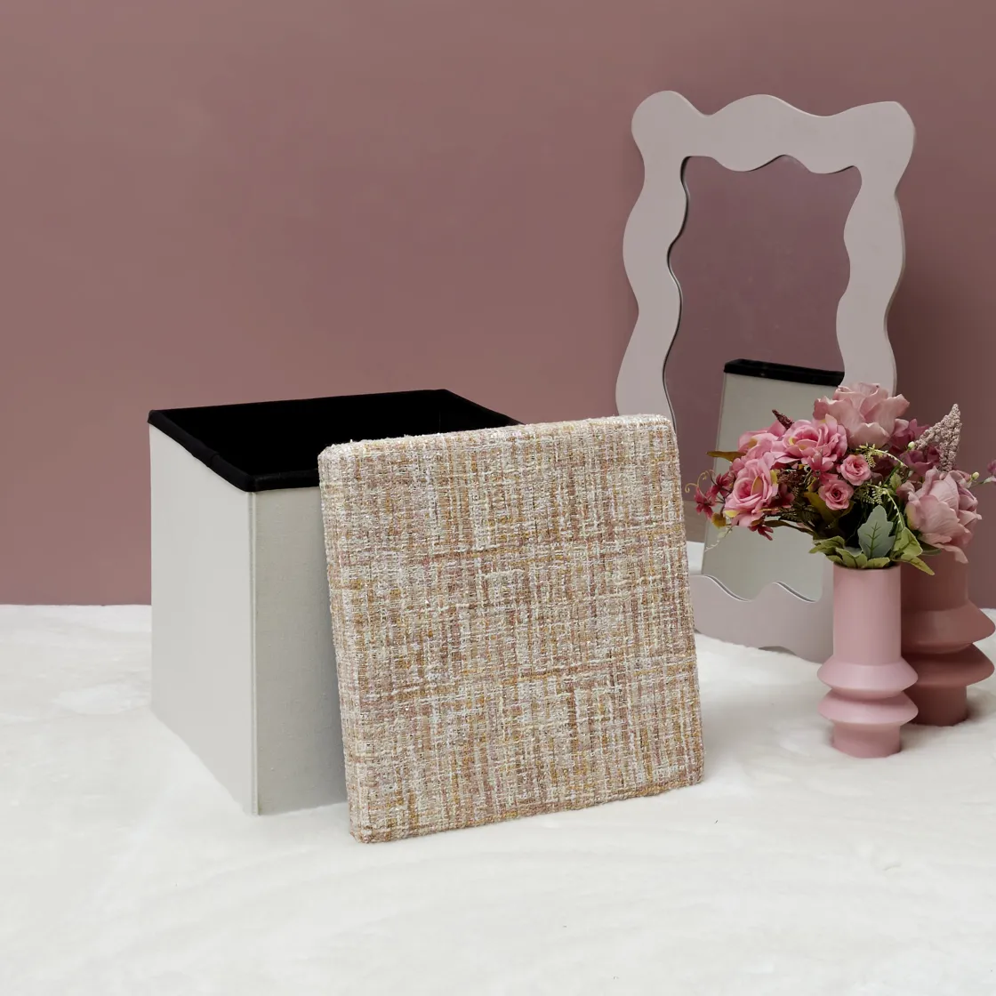 La Chaise Longue Déco-POUF PLIABLE TWEED BEIGE