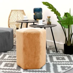 La Chaise Longue Mobilier-POUF VELOURS COTELE 35CM GIULIA JAUNE MOUTARDE