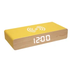 La Chaise Longue Horloge & Réveil-REVEIL CHARGEUR BOIS JAUNE