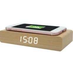 La Chaise Longue Horloge & Réveil-REVEIL CHARGEUR BOIS NATUREL