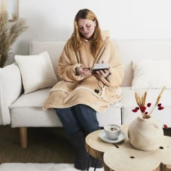 La Chaise Longue Cocoon-SWEAT PLAID CHAUFFANT CAMEL