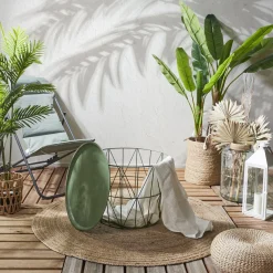 La Chaise Longue Mobilier-TABLE FILAIRE METAL VERT DIAMETRE 50CM