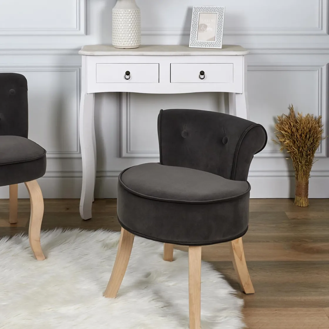 La Chaise Longue Mobilier-TABOURET ELEONOR VELOURS GRIS