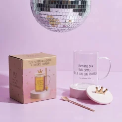 La Chaise Longue Thé & Café-TASSE VERRE PELLE AVEC COUVERCLE ROSE COURONNE