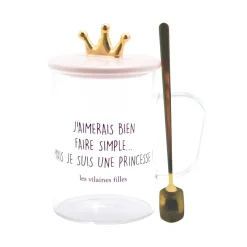 La Chaise Longue Thé & Café-TASSE VERRE PELLE AVEC COUVERCLE ROSE COURONNE