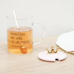 La Chaise Longue Thé & Café-TASSE VERRE PELLE AVEC COUVERCLE ROSE COURONNE